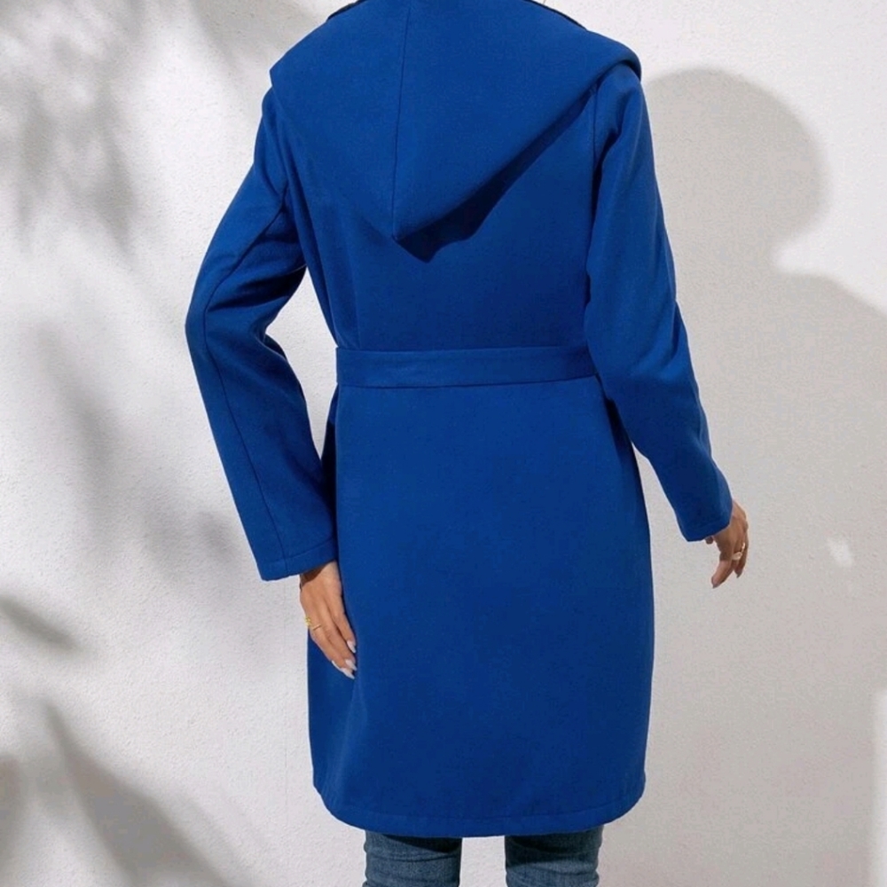 Open Front Hooded Overcoat With Belt - Picture 2 of 9